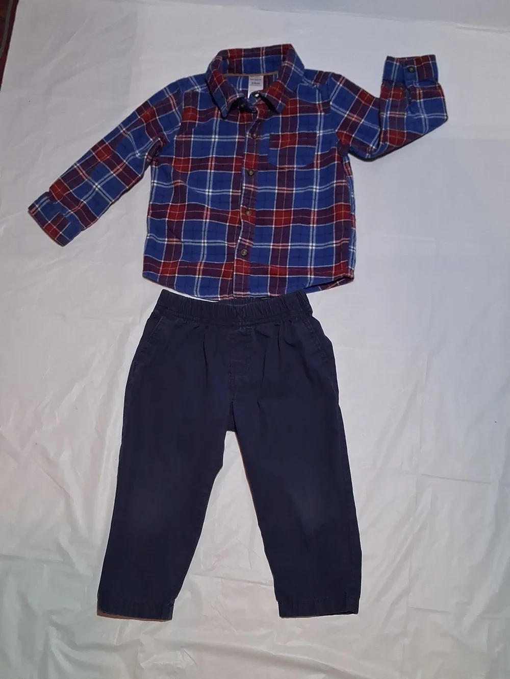 Carter's Toddler Boy Plaid Flannel Button-Up Shirt & Navy Pants Set 24 Months